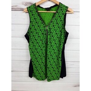 Worthington Green Black‎ Cheetah Sleeveless Zip Up Top Blouse XL